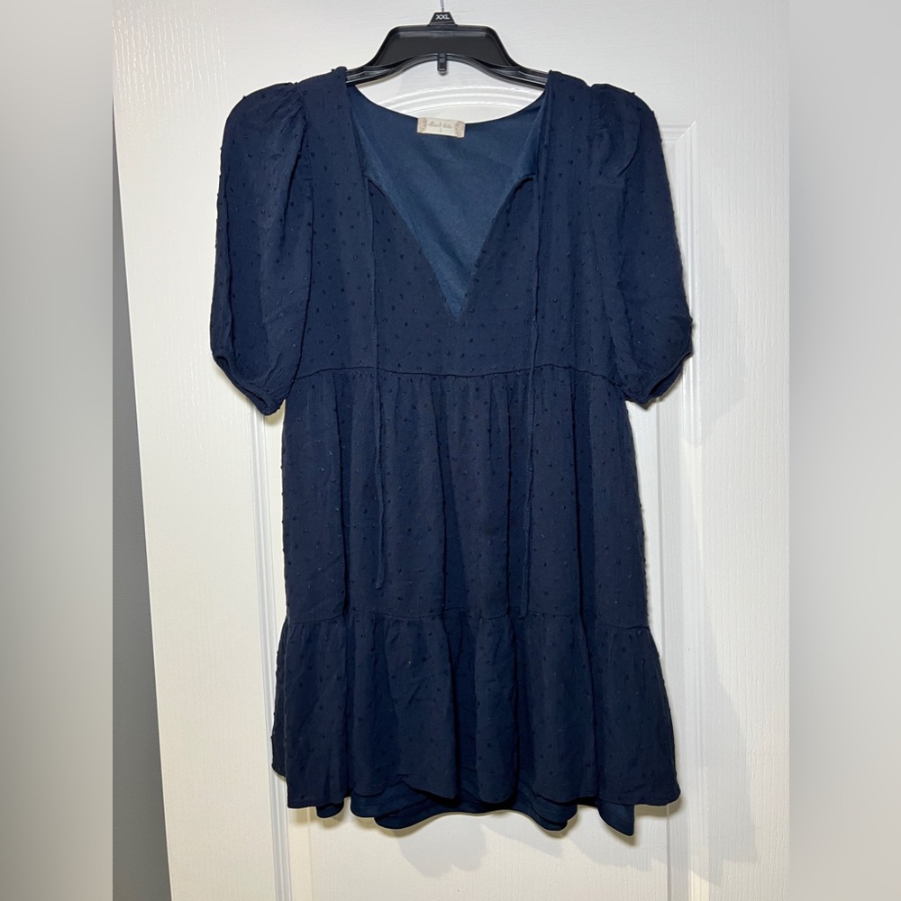 Altar’d State Ruffled Eyelet Baby Doll Navy Blue Dress Women’s Size S